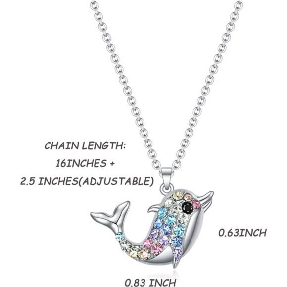 Dolphin Silver Necklace for Girls Women Rainbow Gift Ocean Jewelry Fashion - Picture 2 of 5